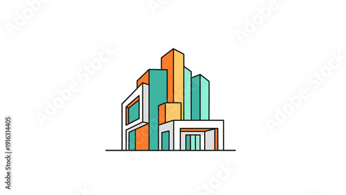 Modern Architectural Building Design with Colorful Facade.