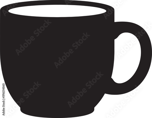 Minimalist black silhouette icon representing a coffee mug or hot beverage cup