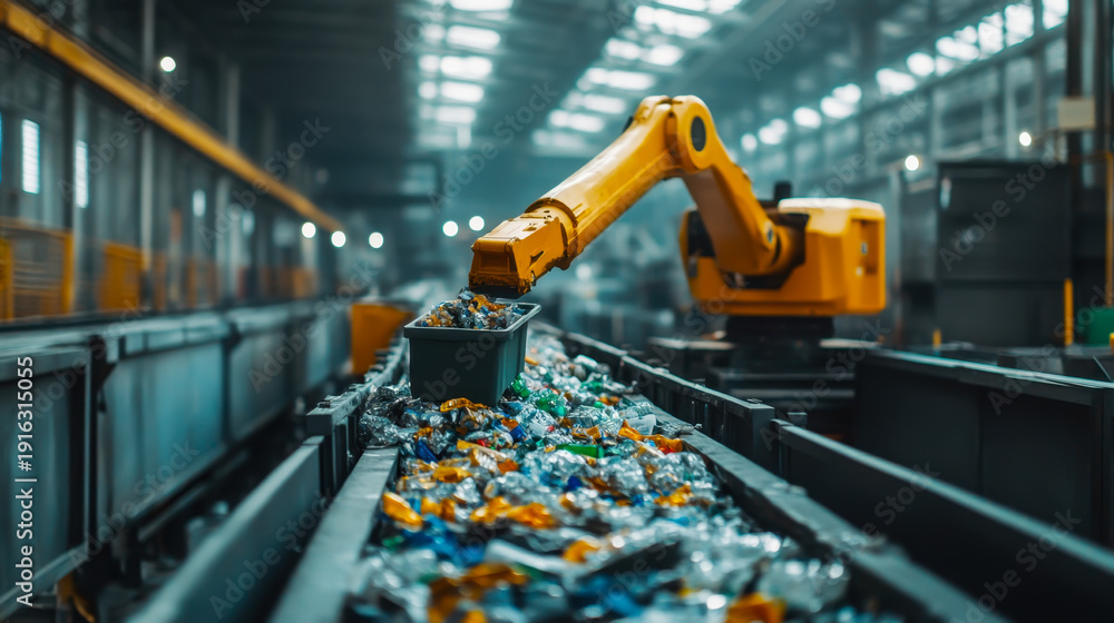 Naklejka premium Smart robot arm system for innovative warehouse and factory digital technology
