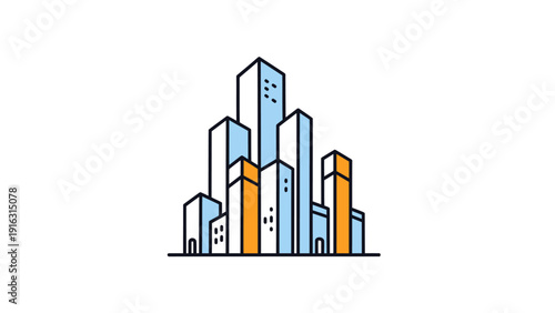 Modern Cityscape Illustration with Tall Buildings and Windows.