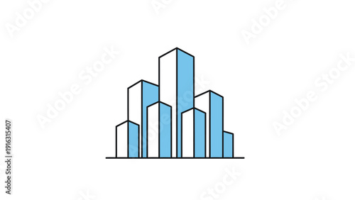 Modern Cityscape Skyline with Blue and White Buildings.