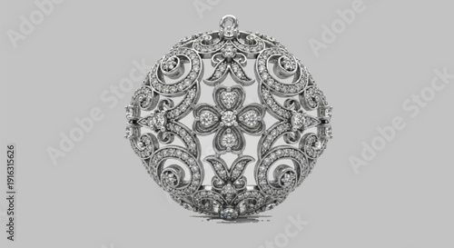 Ornate diamond pendant with intricate floral and scrollwork design, elegant and luxurious.