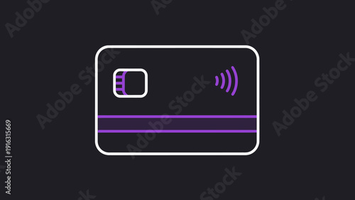 Modern contactless credit card with chip and wifi symbol.