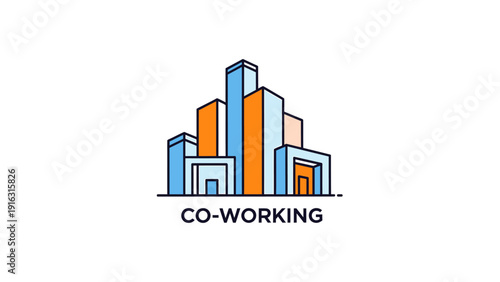 Modern Co-Working Space Building Icon Design.