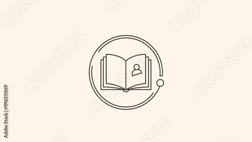 Open Book Icon with Person Symbol Inside Circle.