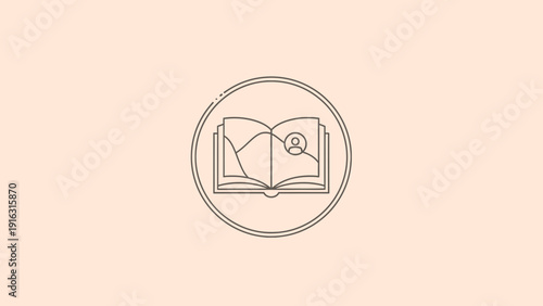 Open Book Icon with Person Silhouette Inside Circle.