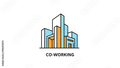Modern Co-Working Space Building Icon Design.