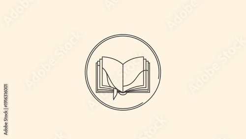 Open book with pages fluttering in the wind inside a circle.