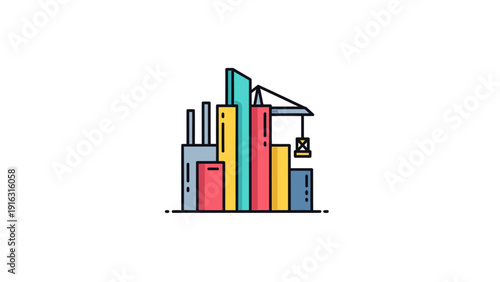 Modern Industrial Buildings and Construction Crane Illustration.