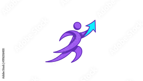 Purple abstract figure with blue arrow symbolizing progress and success.