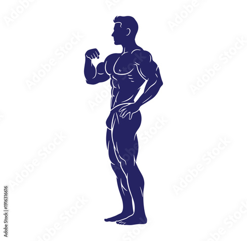 muscular man standing in a powerful pose flexing one arm  strong male bodybuilder