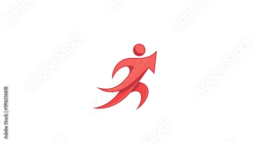 Red abstract human figure running forward with arrow shape.