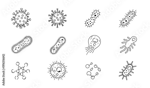 Modern Biology Virus and Bacteria Icon Set Scientific Vector EPS 10