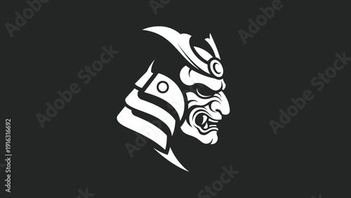 Samurai Warrior Mask Icon Illustration.