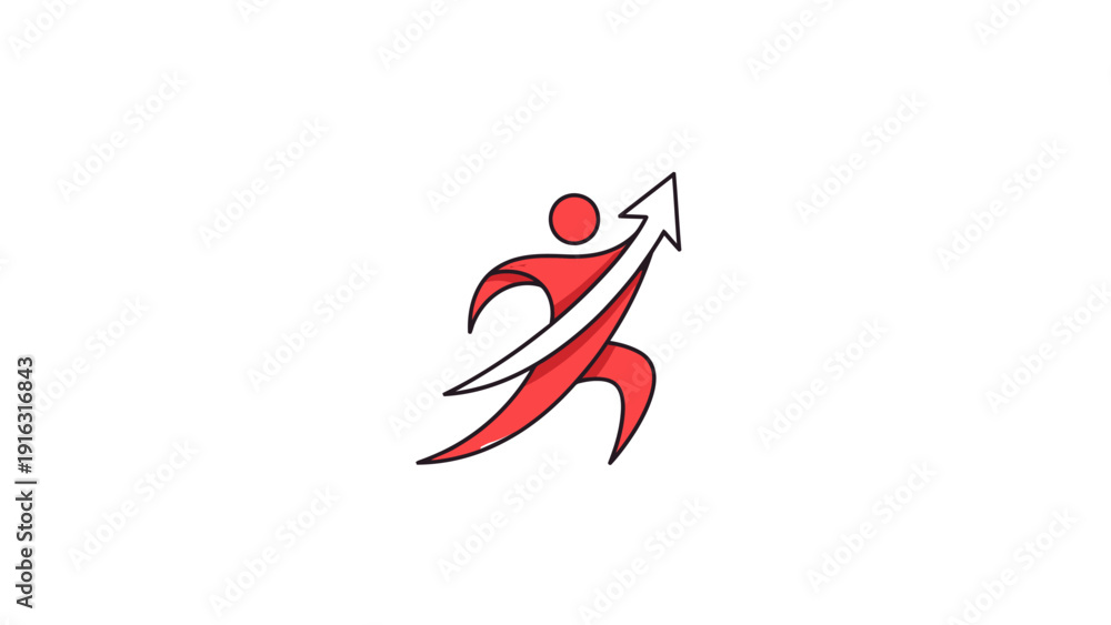 Obraz premium Red Human Figure with Upward Arrow Symbolizing Progress.