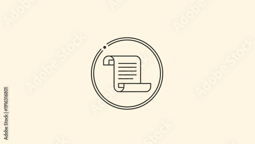 Scroll document with text inside a circle outline.