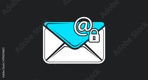Secure Email Communication Icon with Padlock and At Symbol.