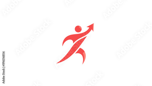 Red Humanoid Figure Ascending with Arrow Symbolizing Growth.