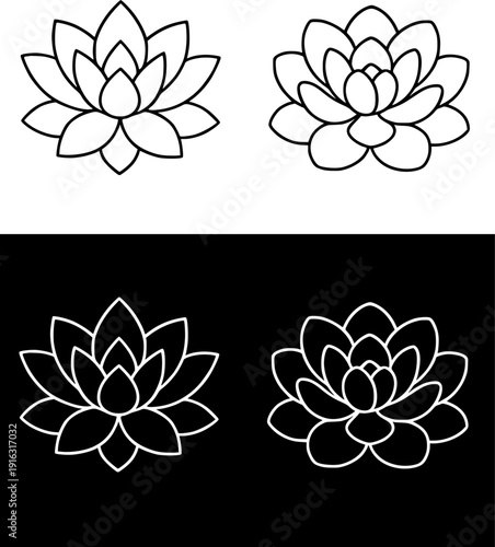 Plant icon, vector illustration of succulent, black and white with outline design, in original and negative versions