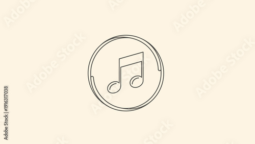 Simple Isometric Music Note Icon in Circle Outline.