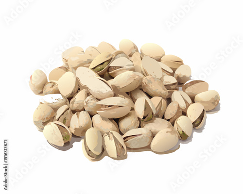 A pile of shelled pistachios against a plain white background