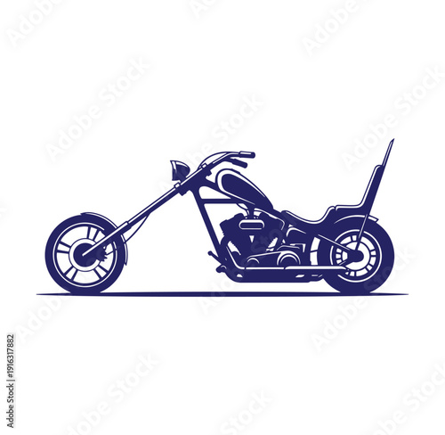 Side view of a custom chopper motorcycle in dark blue silhouette