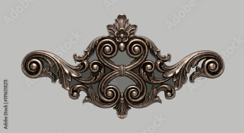 Ornate, symmetrical, and detailed decorative scrollwork design, likely for architectural or furniture embellishment.