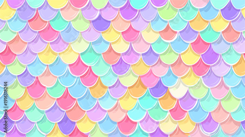 Pastel rainbow mermaid scales seamless pattern background. Cute iridescent texture creating a dreamy fantasy wallpaper for packaging