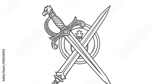 Two Crossed Swords with Eagle Hilt and Crowned Shield Emblem