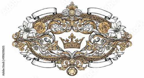 Ornate Gold Crown Emblem Design Element.