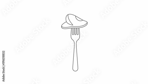 Single Line Drawing of a Fork Holding a Slice of Bread