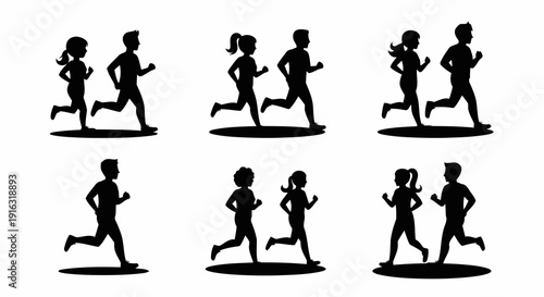 Silhouettes of couples running together, representing fitness and active lifestyle