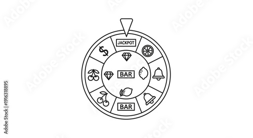 Slot Machine Wheel with Jackpot, Cherries, Bars, Diamond, Bell, Lemon, Dollar Sign