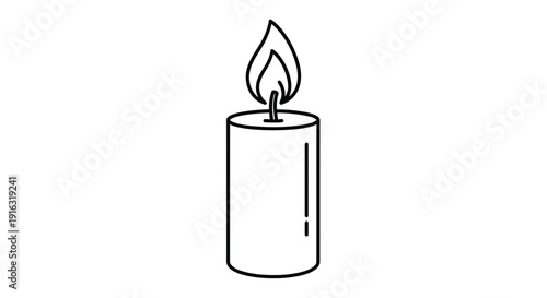 Simple Line Art Candle Flame Burning Brightly Isolated on White Background