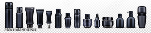 Vector mockup of black cosmetic bottles and tubes