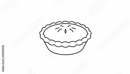 Simple Line Art Drawing of a Whole Pie with Decorative Crust