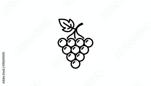 Simple Line Art Icon of a Bunch of Grapes with a Leaf