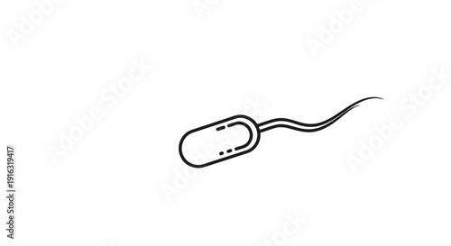 Simple Line Drawing of a Bacterium with Flagellum