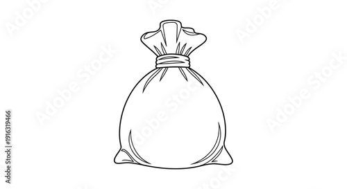 Simple Line Drawing of a Closed Drawstring Bag