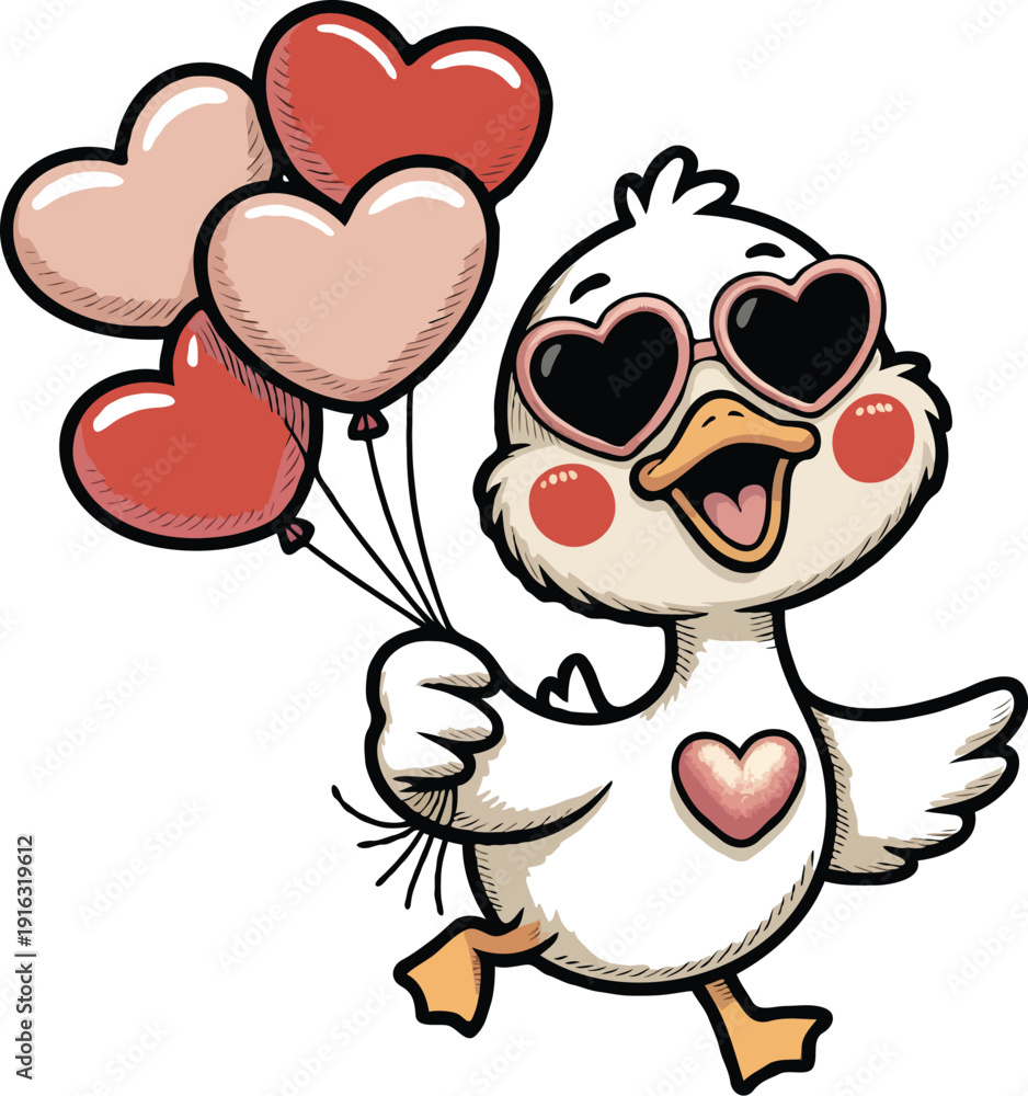 Naklejka premium Cute Valentine Goose Holding Heart Clipart SVG PNG EPS | Kawaii Love Goose Illustration