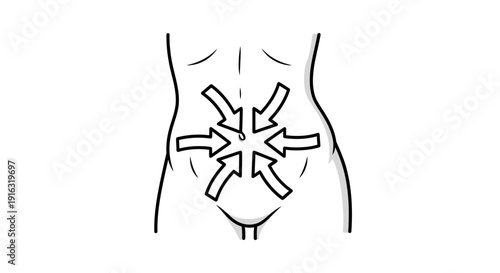 Abdominal Pain and Discomfort Illustrated with Arrows Pointing Inward