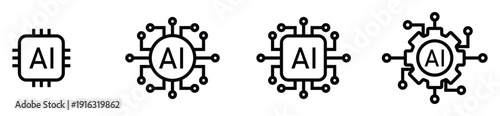 AI Technology and Machine Learning Microchip Vector Icons