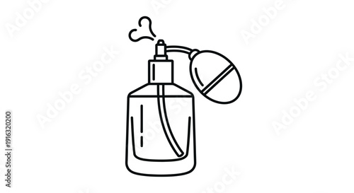 Perfume Bottle with Spray and Aroma Cloud - Minimalist Line Art Icon