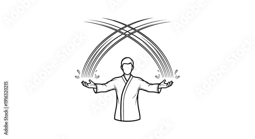 Person Practicing Energy Healing, Aura, Chakras, Spiritual Energy Flow Illustration