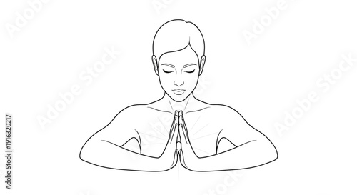 Person Meditating with Hands Clasped in Prayer Pose, Peaceful Mind and Spiritual Connection
