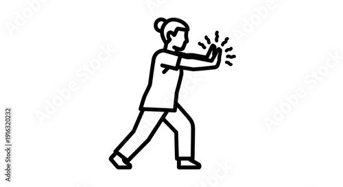 Person practicing Tai Chi, pushing hands pose, mindful movement, wellness icon