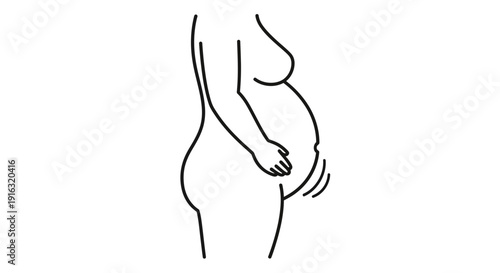 Pregnant Woman's Belly - Line Art Illustration of Maternity and Expecting Motherhood