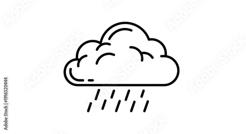 Rainy Cloud Icon, Weather Forecast Symbol, Simple Line Art