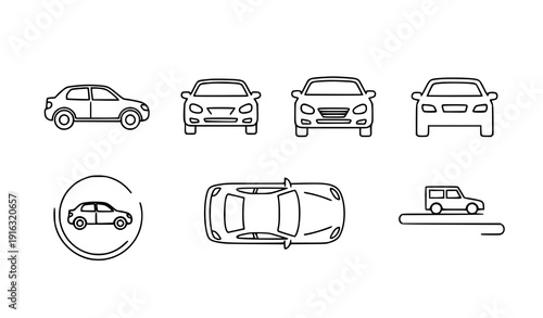 Sedan Car Outline Icon Set Minimal Automobile Line Vector Collection on White