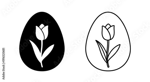Black and white tulip egg design illustration vector outline minimalist style Vector